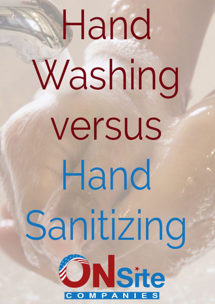 Hand washing versus Hand Sanitizing copy and image of hands being washed