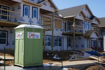 Construction Portable Restroom on Job Site